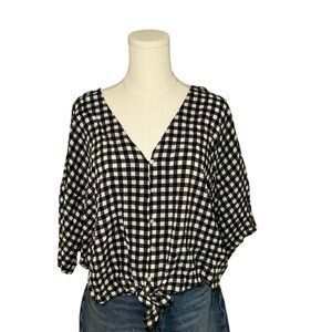 Express Black White Gingham Tie Front Blouse Size L